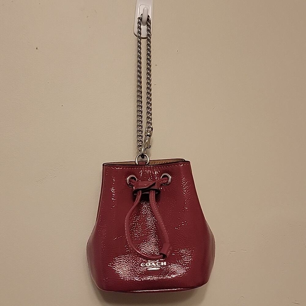 Coach Pink/Silver Mini Bucket Drawstring Wristlet with Textured Leather NWOT